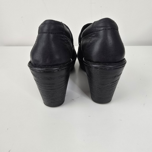 Born Black Leather Slip On Platform Clogs Size 9 Buckle Detail Preppy Comfort - Picture 6 of 11